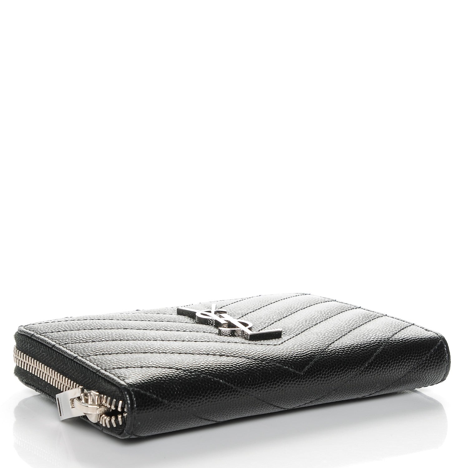 Saint Laurent Grain De Poudre Matelasse Chevron Monogram Zip Around Wallet Black 4 of 6