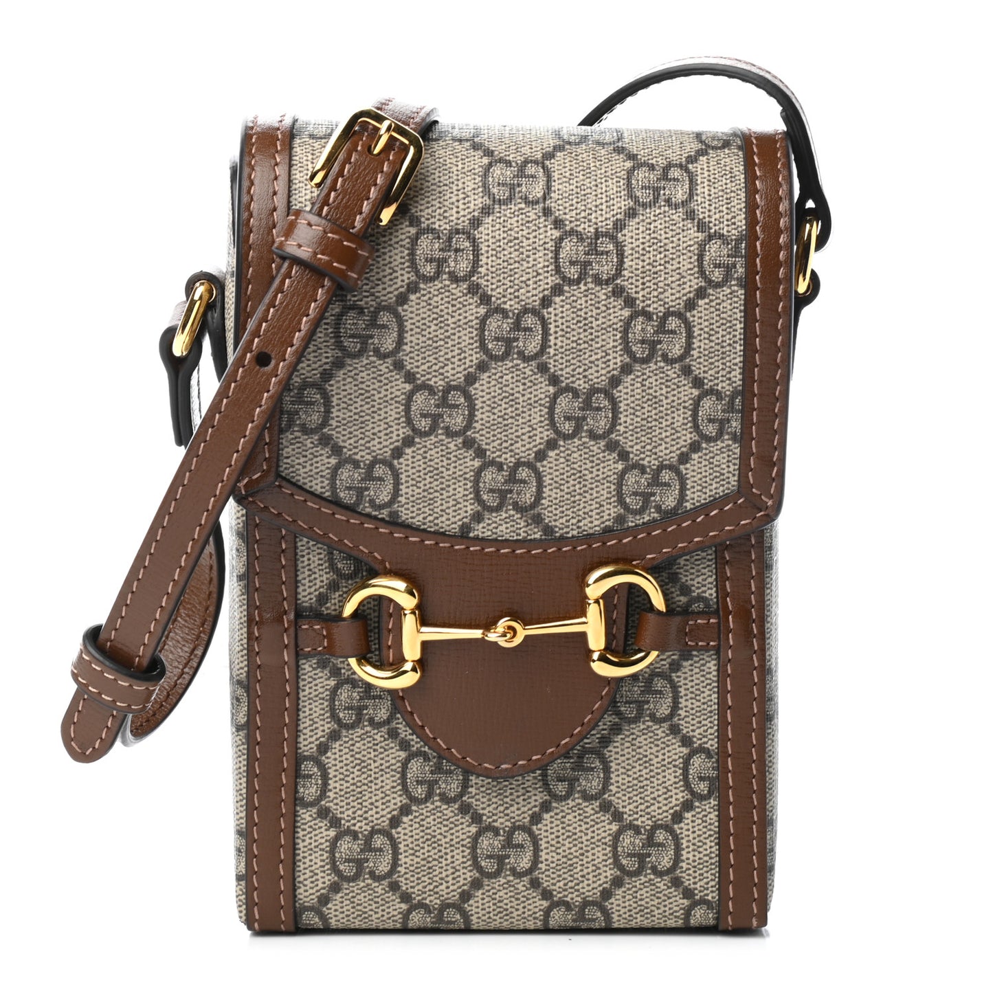GG Supreme Monogram Mini Horsebit 1955 Crossbody Bag Beige Brown Sugar