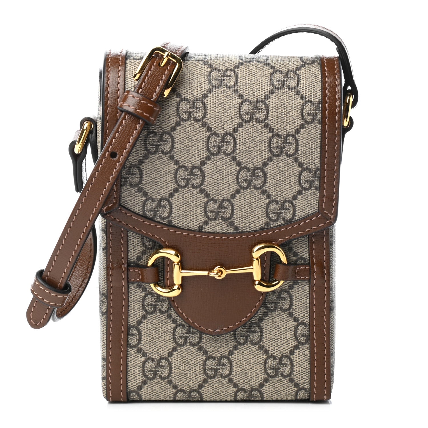 Gucci GG Supreme Monogram Mini Horsebit 1955 Crossbody Bag Beige Brown Sugar 1 of 9