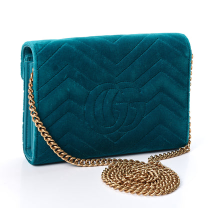 Gucci Velvet Matelasse GG Marmont Chain Wallet Pavone Cyan 2 of 10