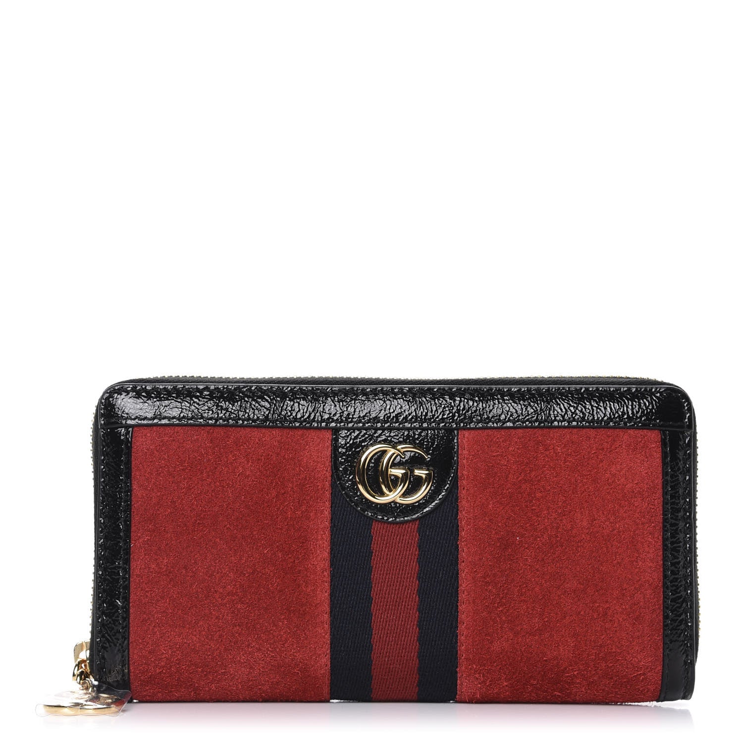 Gucci Suede Patent Web Ophidia Zip Around Wallet Hibiscus Red Black 1 of 6