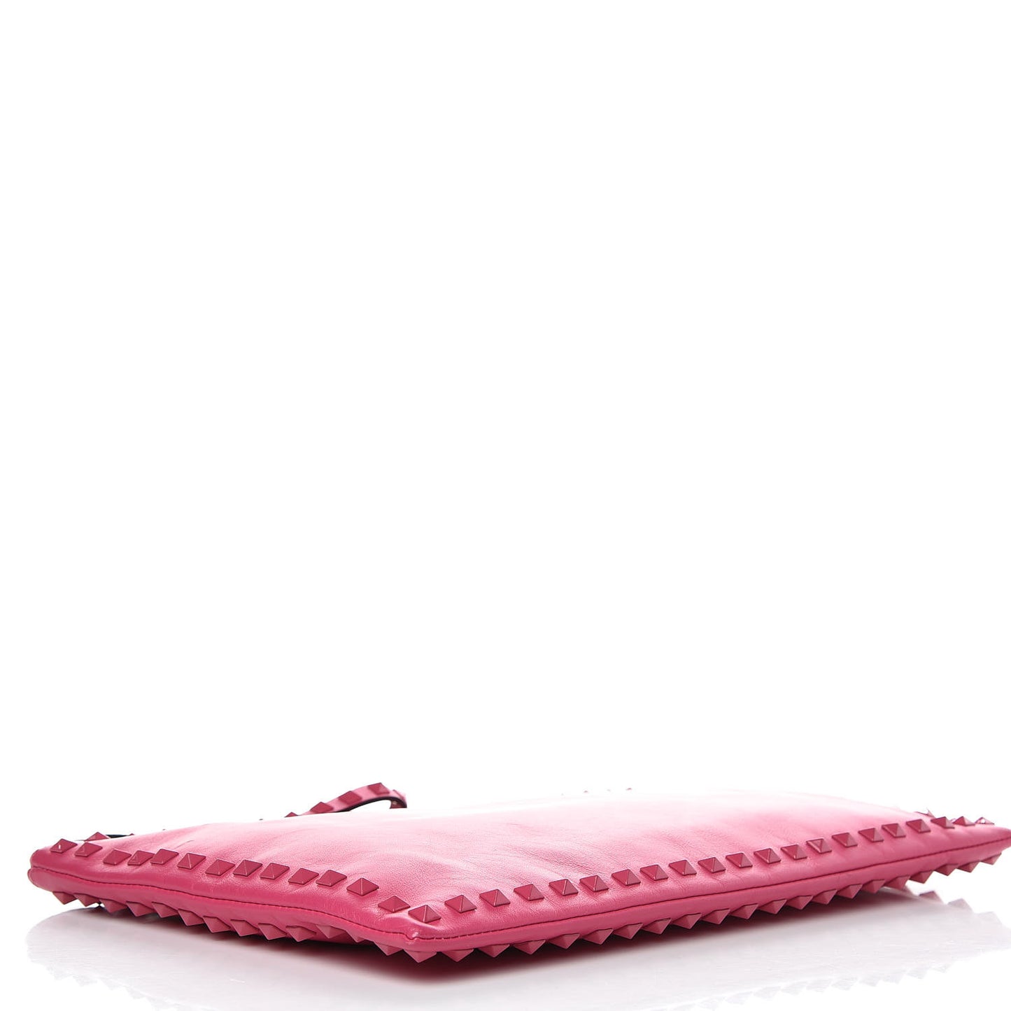 Vitello Monochrome Large Rockstud Zip Wristlet Pouch Pop Fuxia