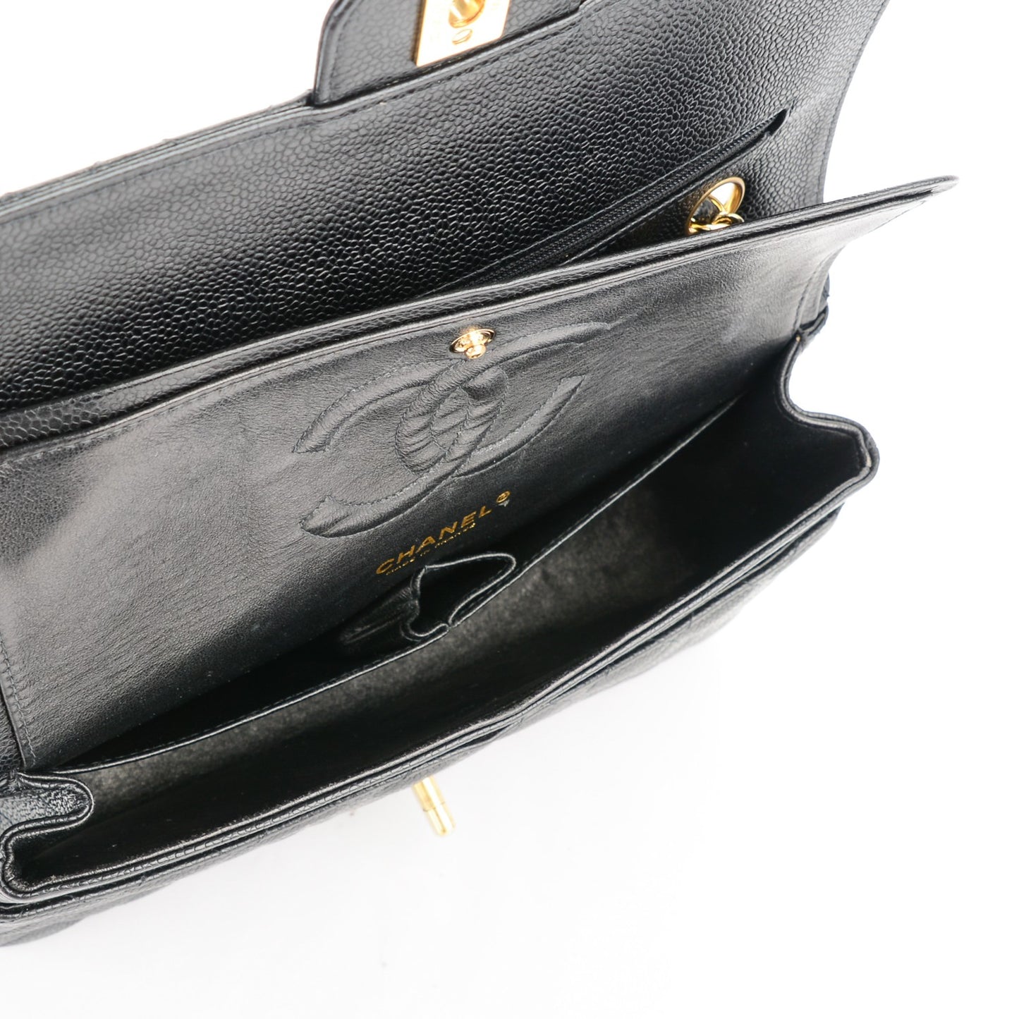 Caviar Quilted Medium Double Flap Black