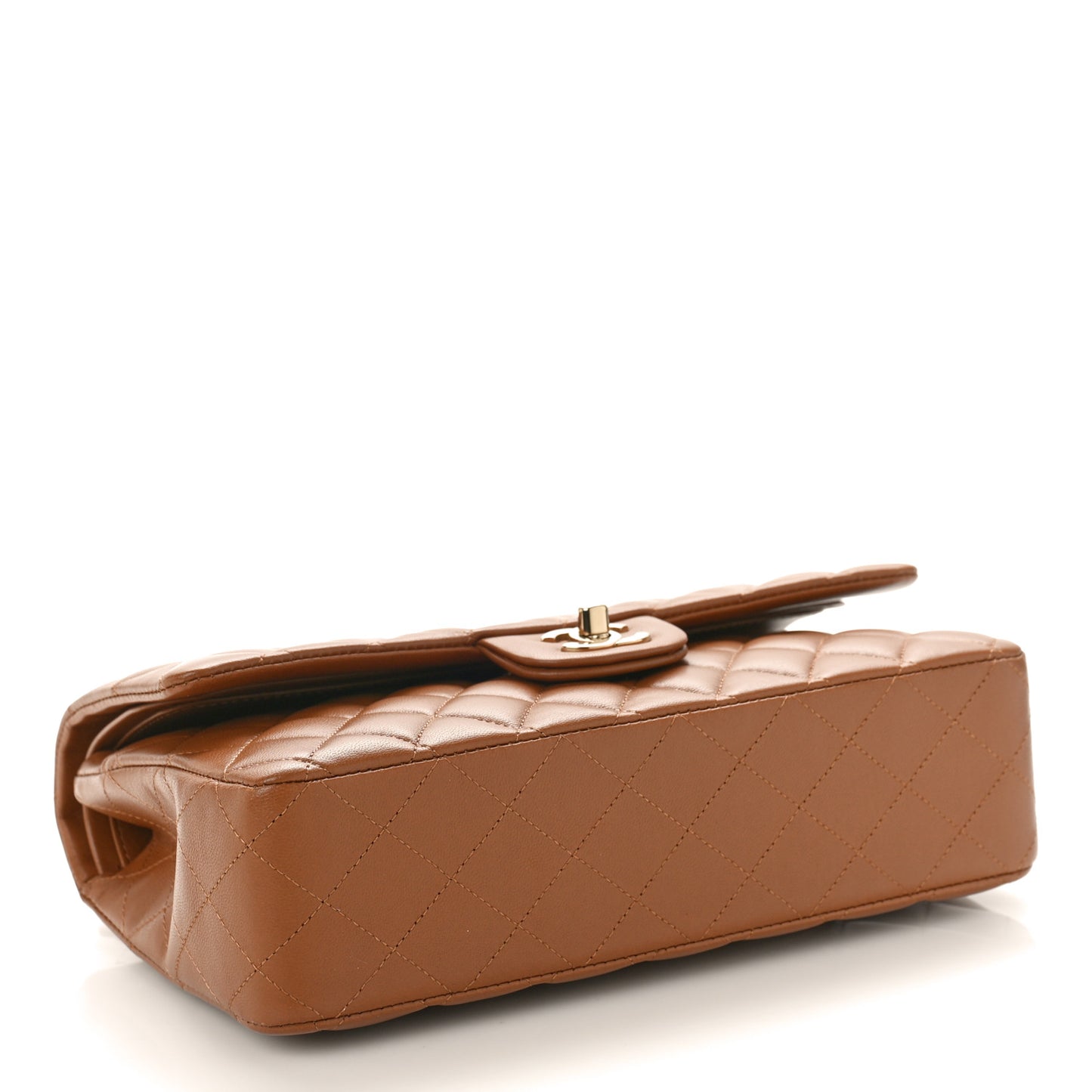 Lambskin Quilted Medium Double Flap Brown