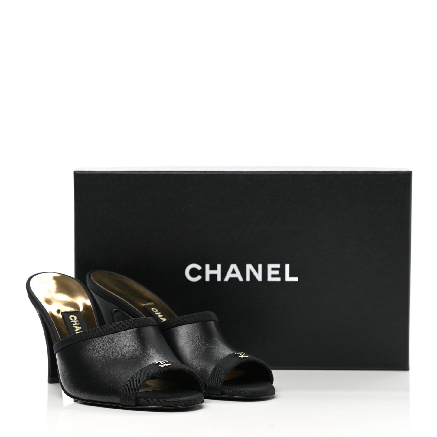 Lambskin Grosgrain CC Mules 36 Black