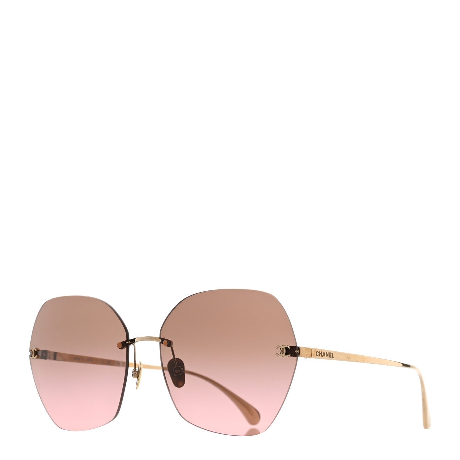 Chanel Titanium Polarized Rimless Square Sunglasses 4271-T Gold Violet 1 of 7