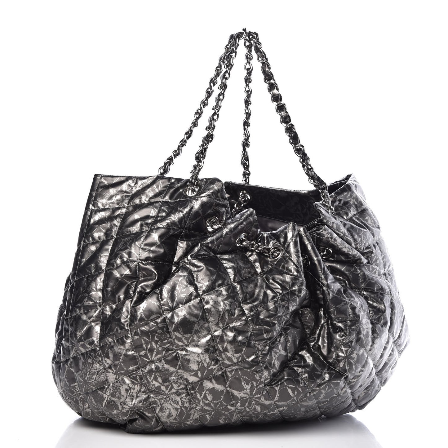 Nylon Printed Cabas Tote Silver