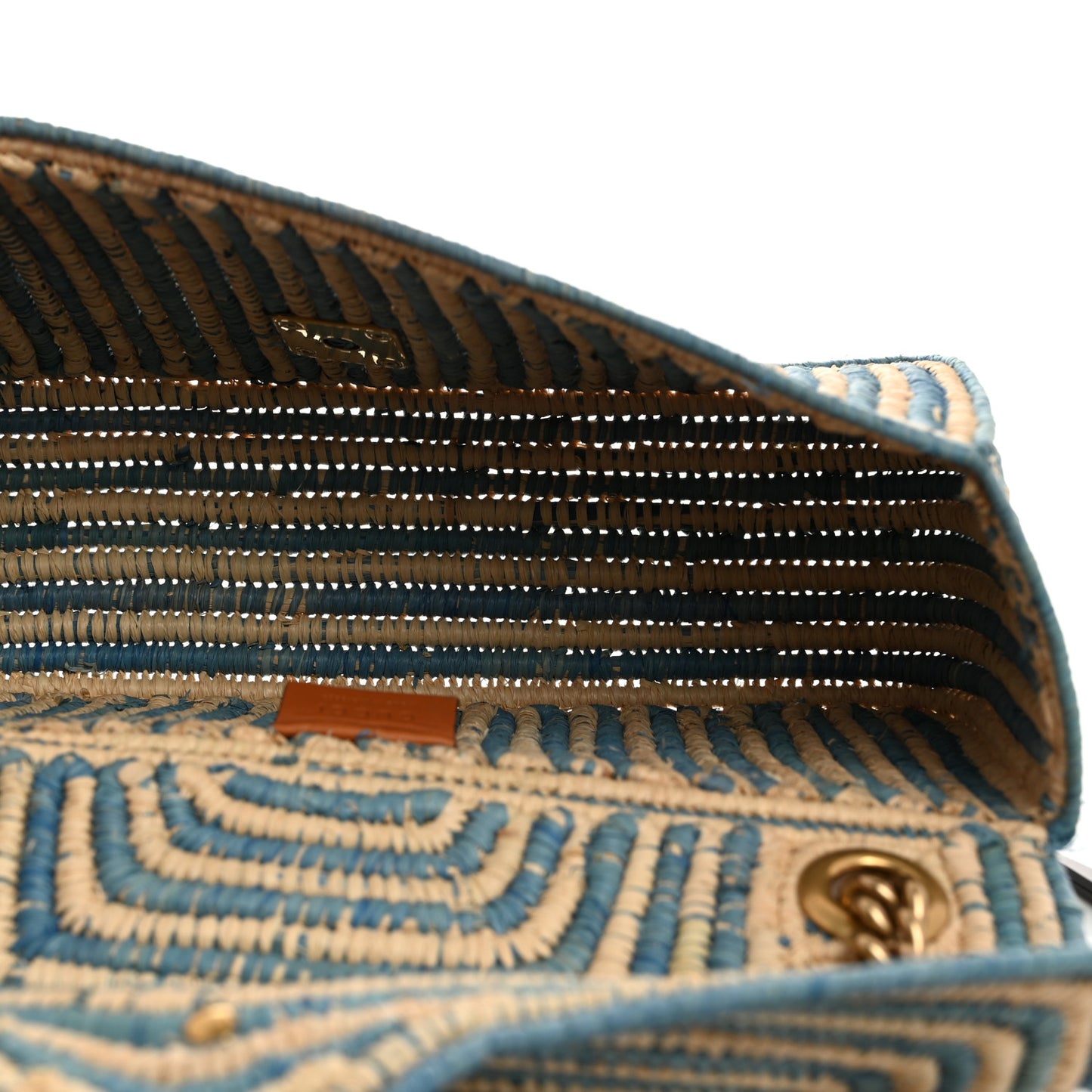 Raffia Woven Small GG Marmont Shoulder Bag Natural Light Blue
