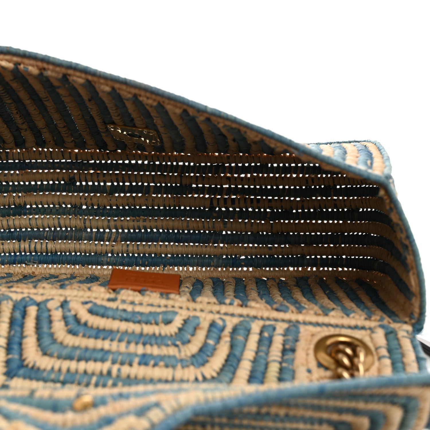Gucci Raffia Woven Small GG Marmont Shoulder Bag Natural Light Blue 5 of 10