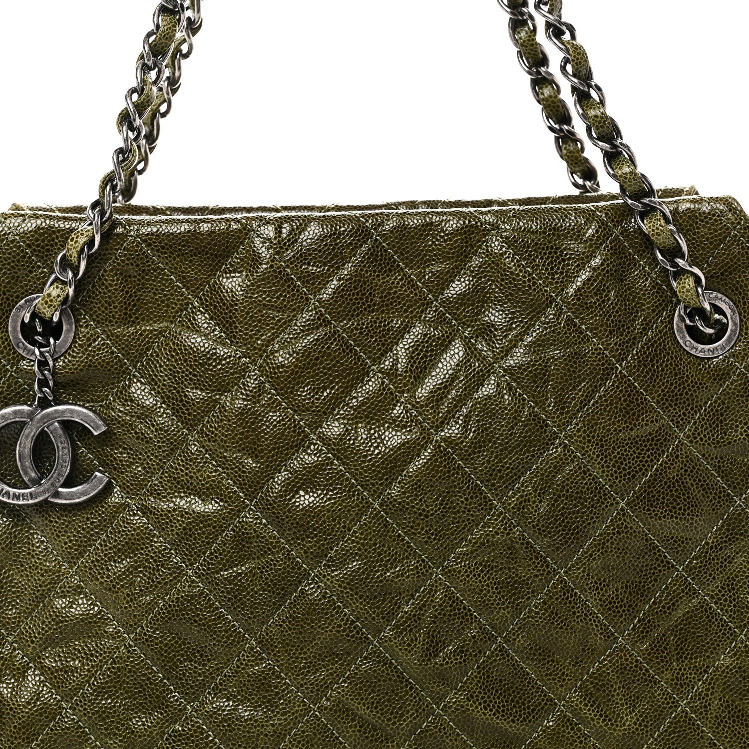 Chanel Glazed Caviar Quilted Tote Green 8 of 10