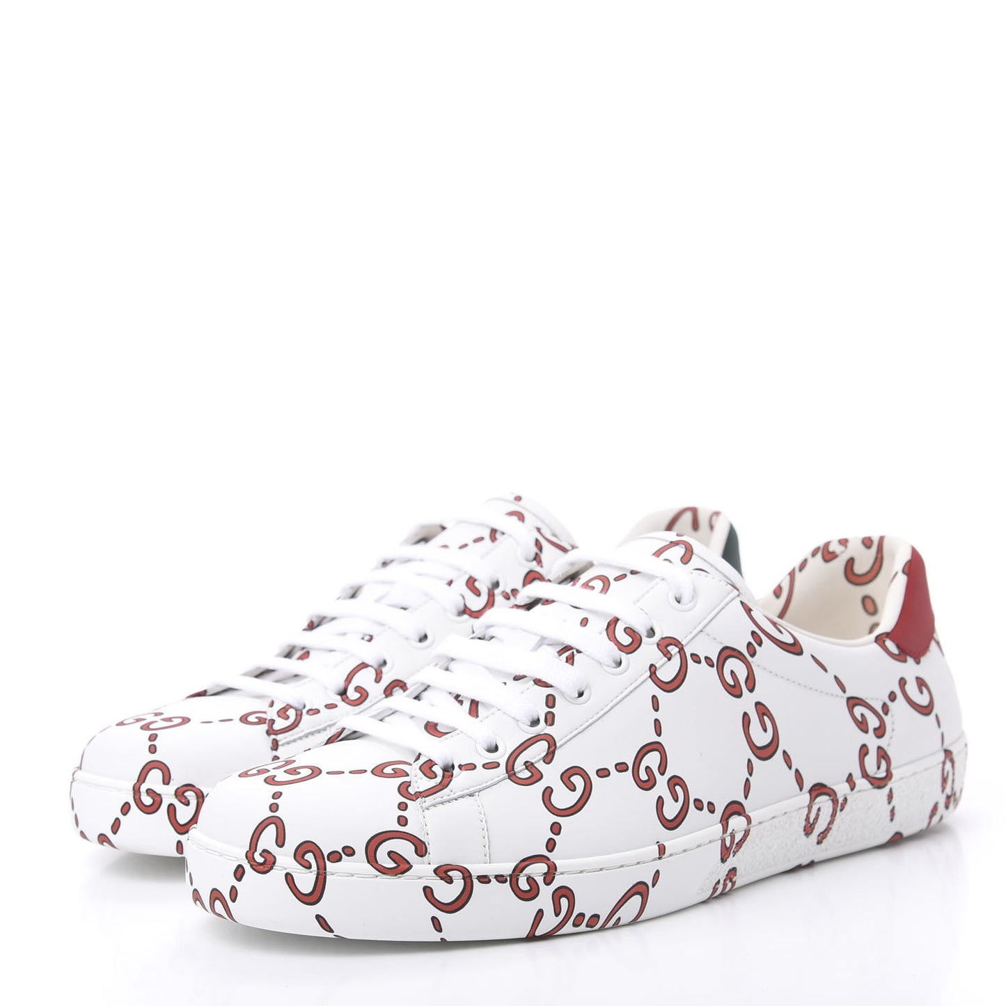 Calfskin GucciGhost Print Mens Ace Sneakers 10 White Hibiscus Red