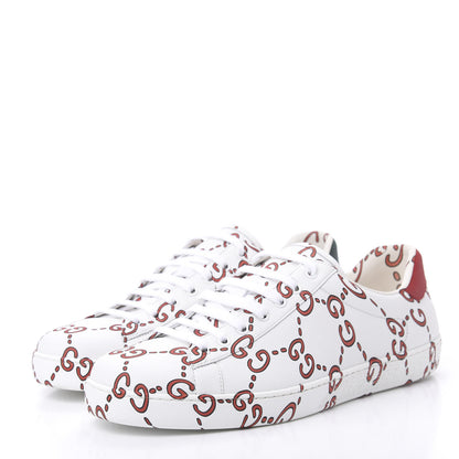 Gucci Calfskin GucciGhost Print Mens Ace Sneakers 10 White Hibiscus Red 3 of 8
