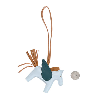 Hermes Milo Lambskin Grigri Rodeo Pegase Horse Bag Charm PM Bleu Brume Sesame Vert Bosphore 2 of 4