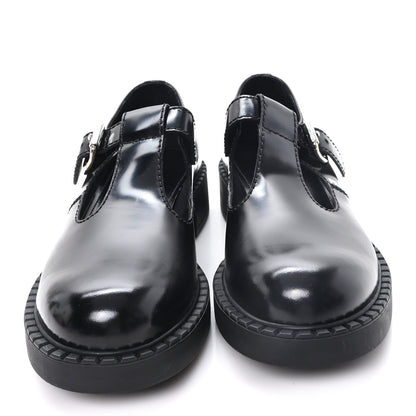 Prada Spazzolato Mens Mary Jane T Strap 40mm Loafers 9 Black 3 of 10