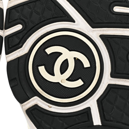 Chanel Mesh Suede Calfskin Grained Calfskin Womens CC Sneakers 36.5 White Black 6 of 9