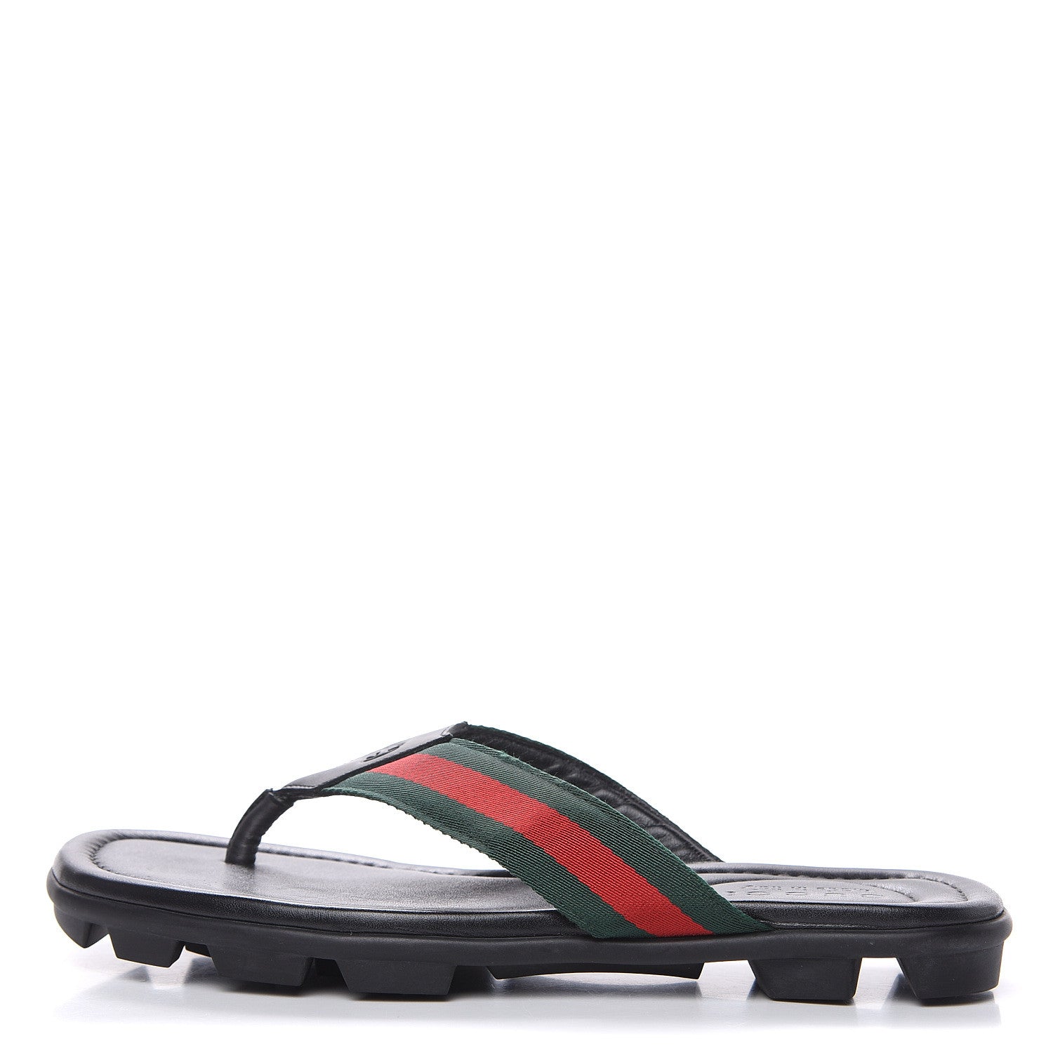 Gucci Nylon Calfskin Web Mens Cleat Sole Thong Sandals 4.5 Black Red Blue 1 of 9