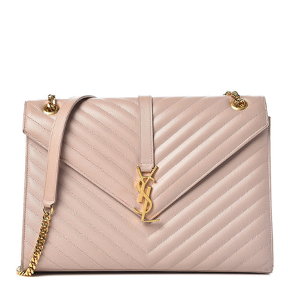 Saint Laurent Grain De Poudre Matelasse Chevron Large Monogram Satchel Rose Antic 1 of 20