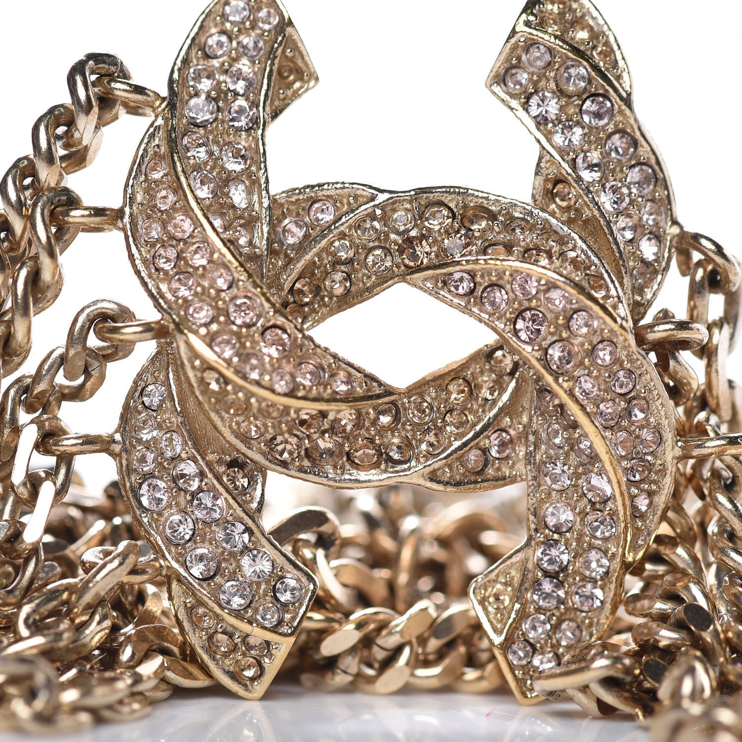 Chanel Crystal CC Multi Strand Chain Necklace Gold 8 of 8