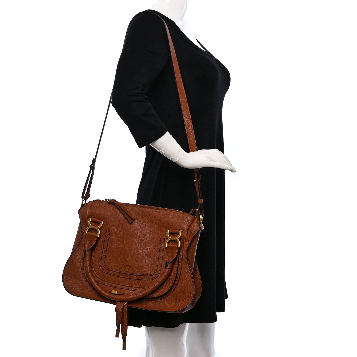Chloe Calfskin Braided Medium Marcie Double Carry Tan 2 of 11