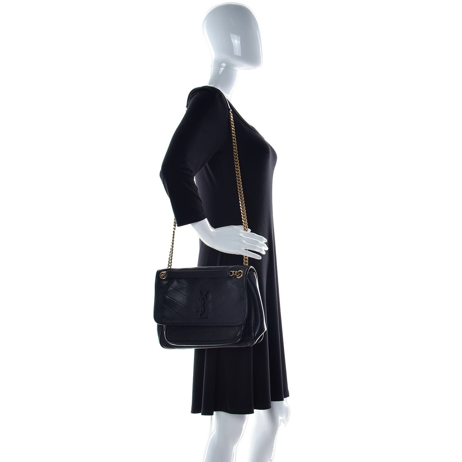 Saint Laurent Lambskin Matelasse Monogram Medium Niki Chain Satchel Black 2 of 11
