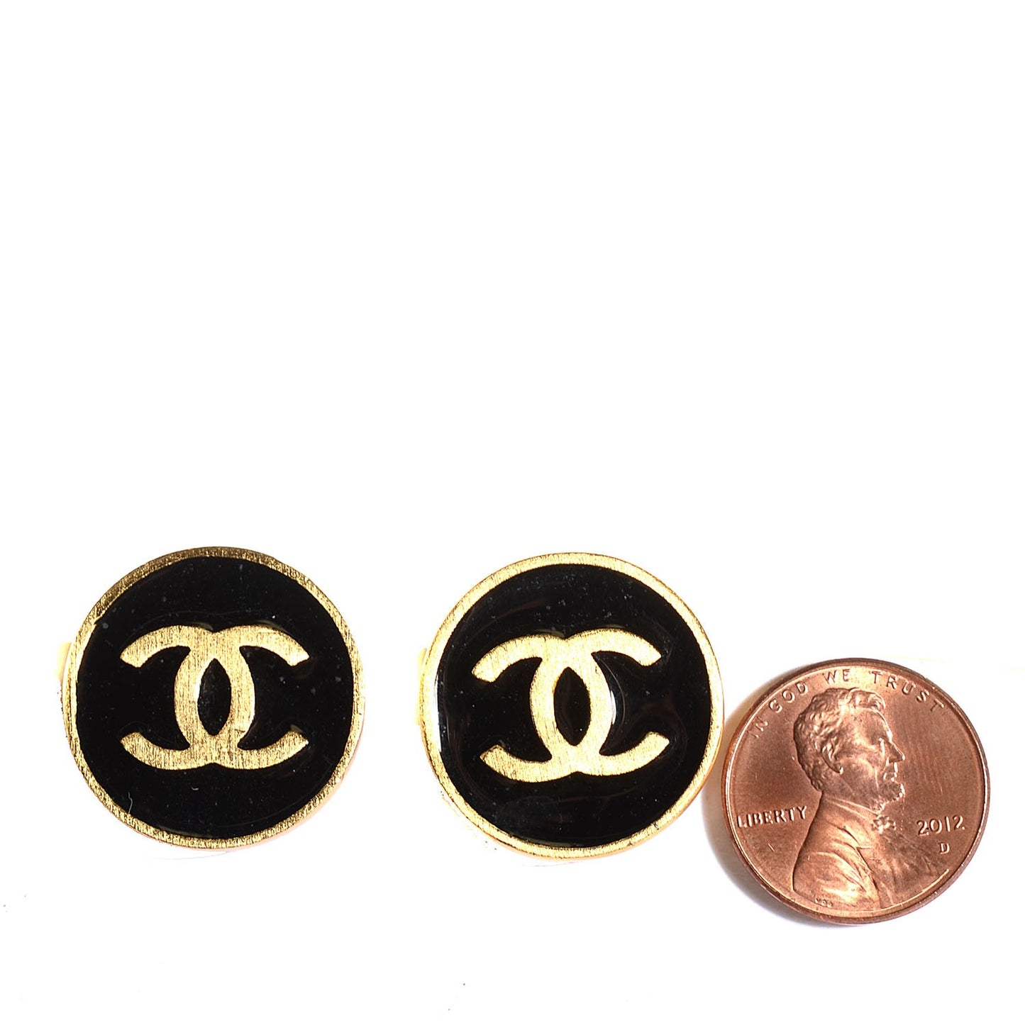 Enamel CC Clip On Earrings Black Gold