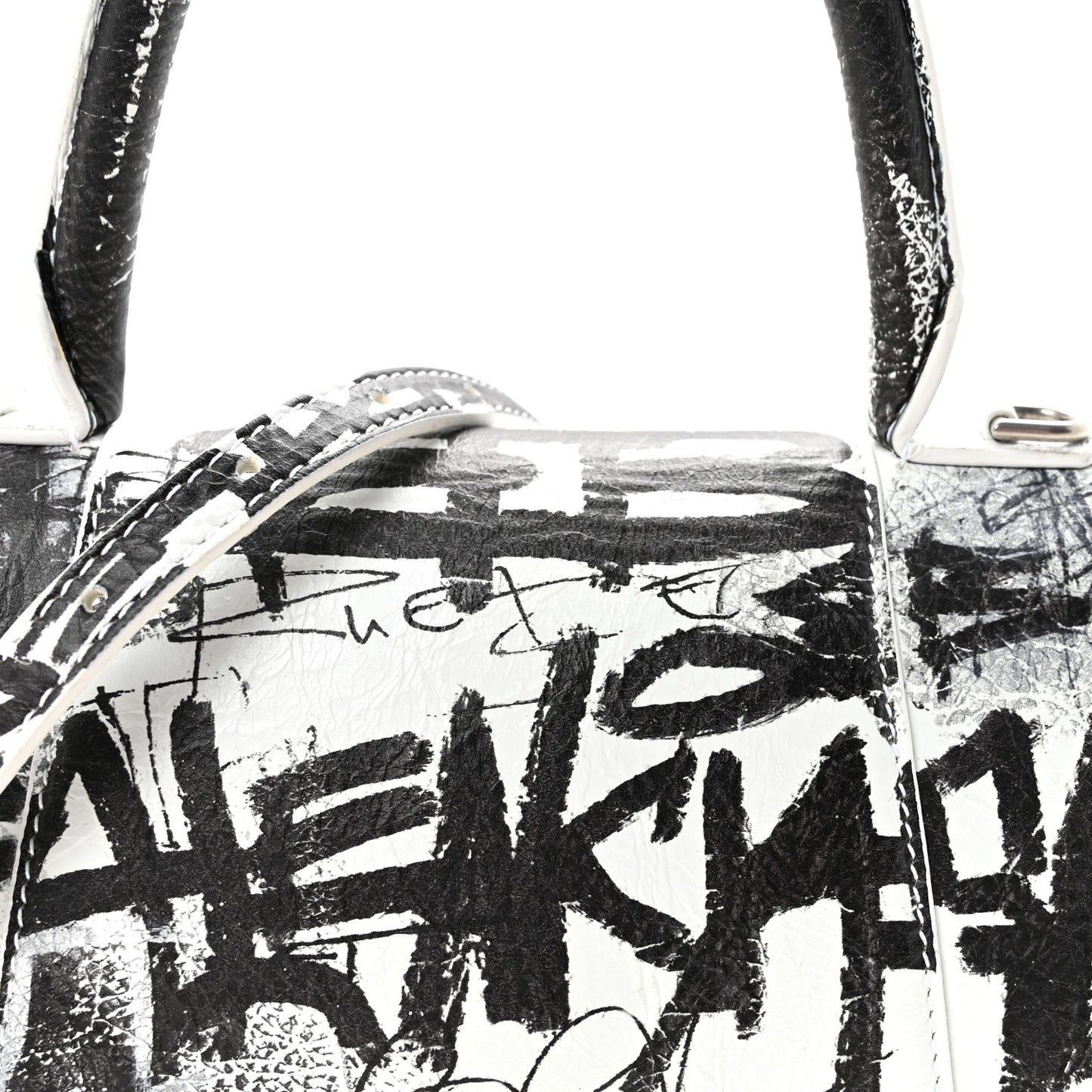 Smooth Calfskin Graffiti Hourglass Top Handle Bag Small White Black
