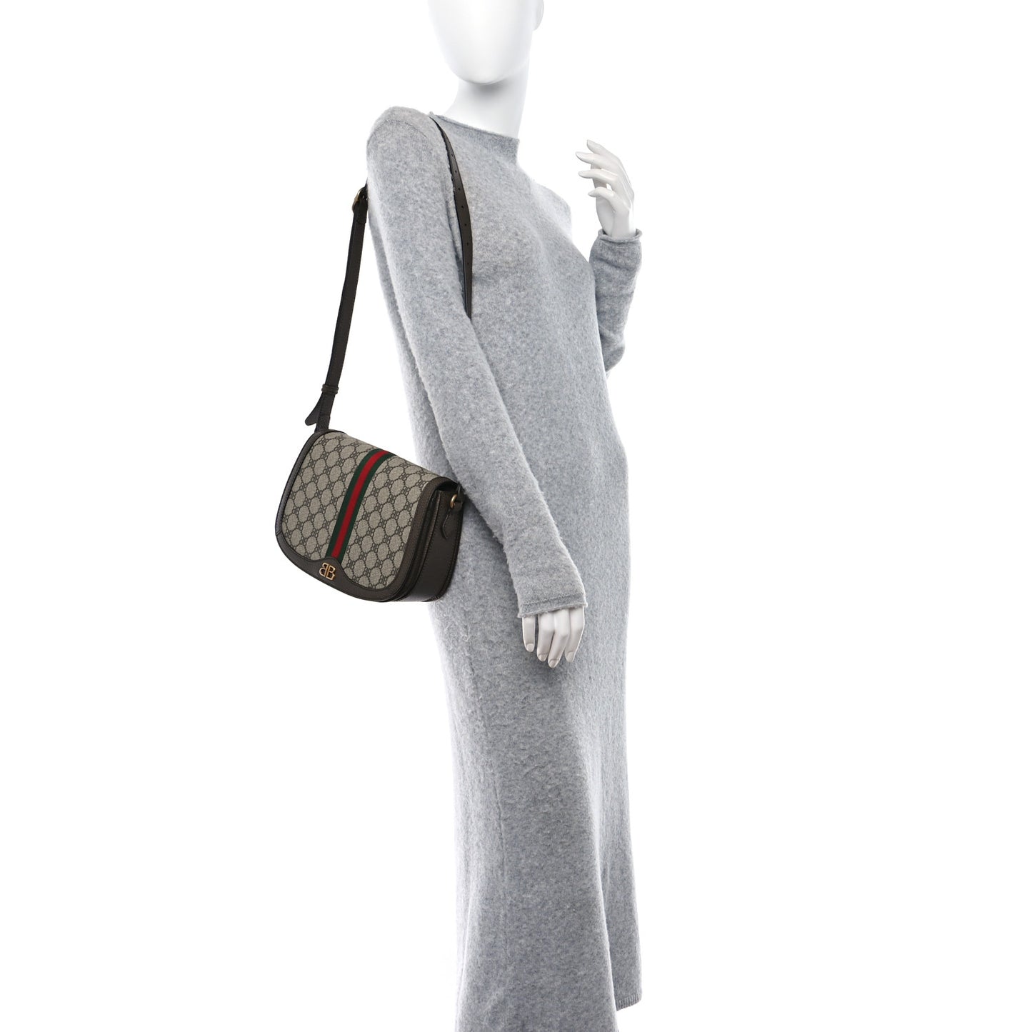 X BALENCIAGA BB Supreme Monogram Web Small Ophidia Shoulder Bag Beige New Acero