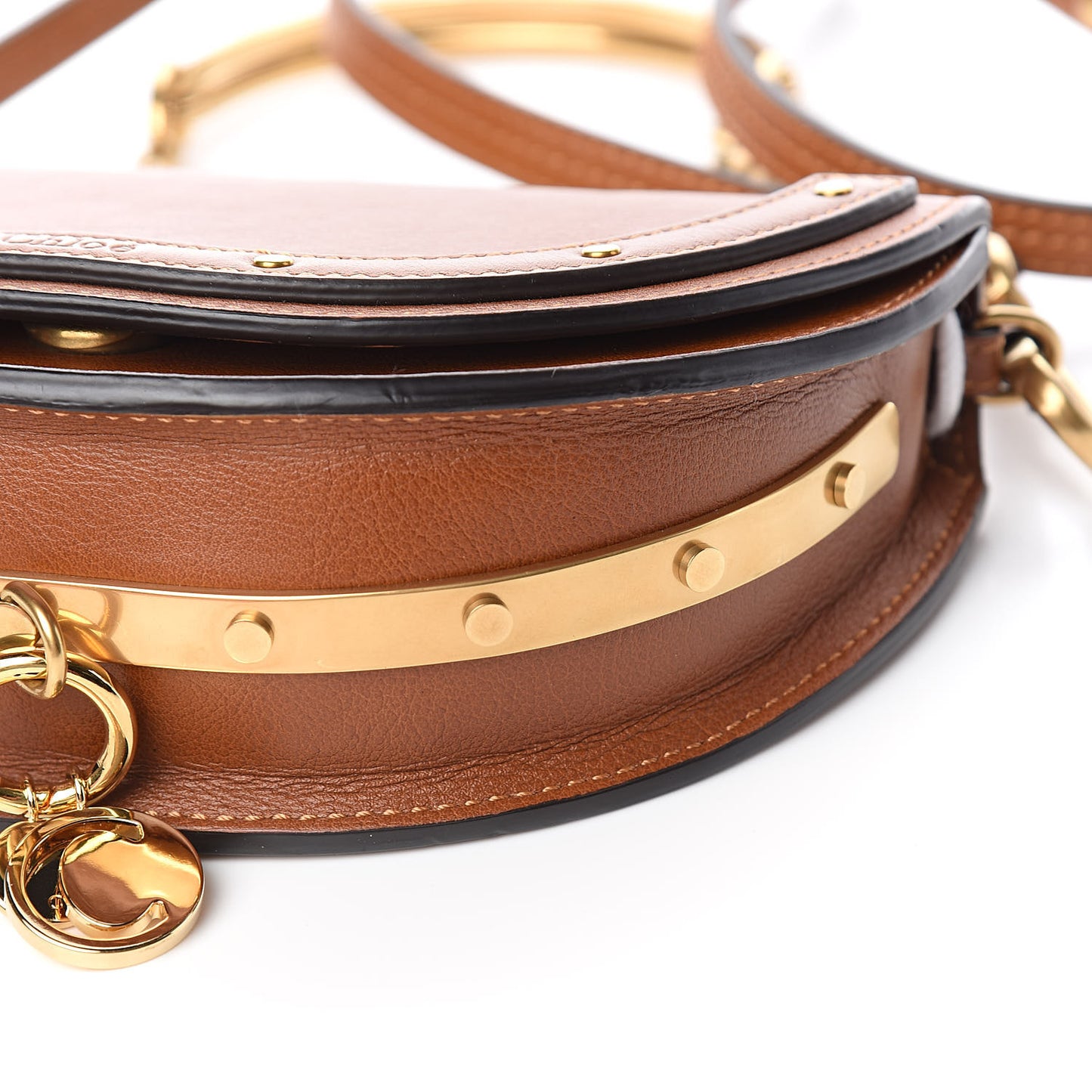 Calfskin Small Nile Bracelet Minaudiere Bag Caramel