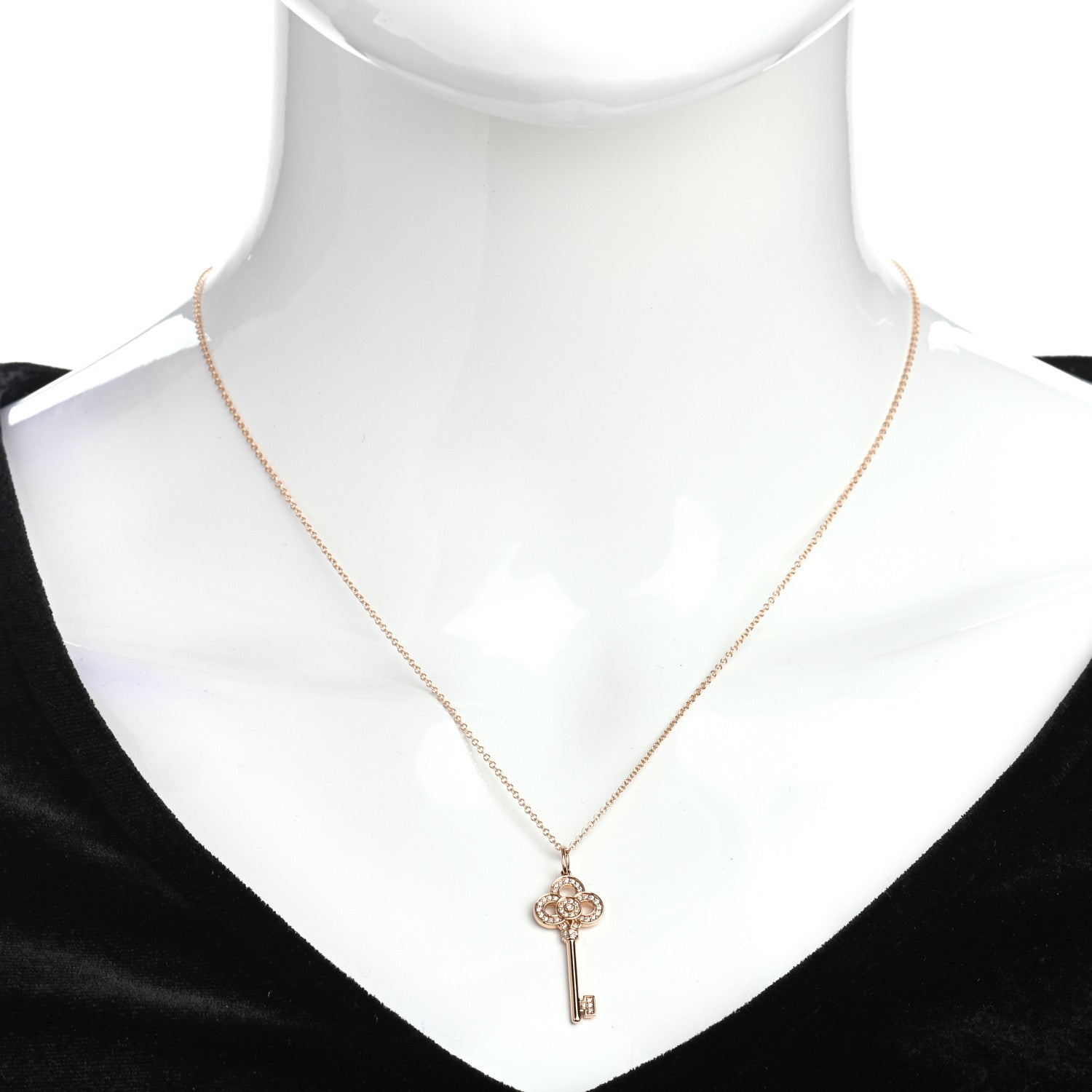 Tiffany 18K Rose Gold Diamond Mini Crown Key Pendant Necklace 2 of 5