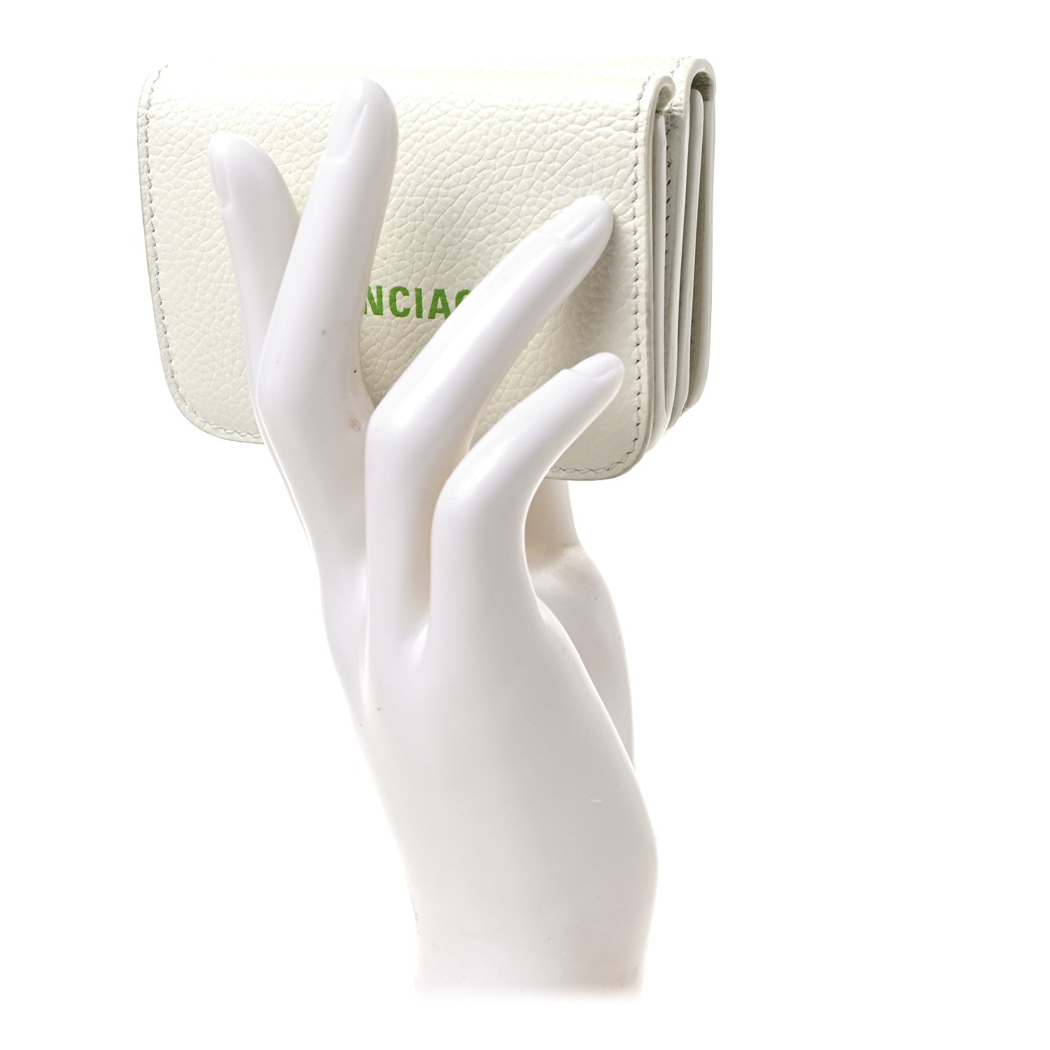 Balenciaga Grained Calfskin Logo Mini Cash Wallet White Light Green 2 of 7