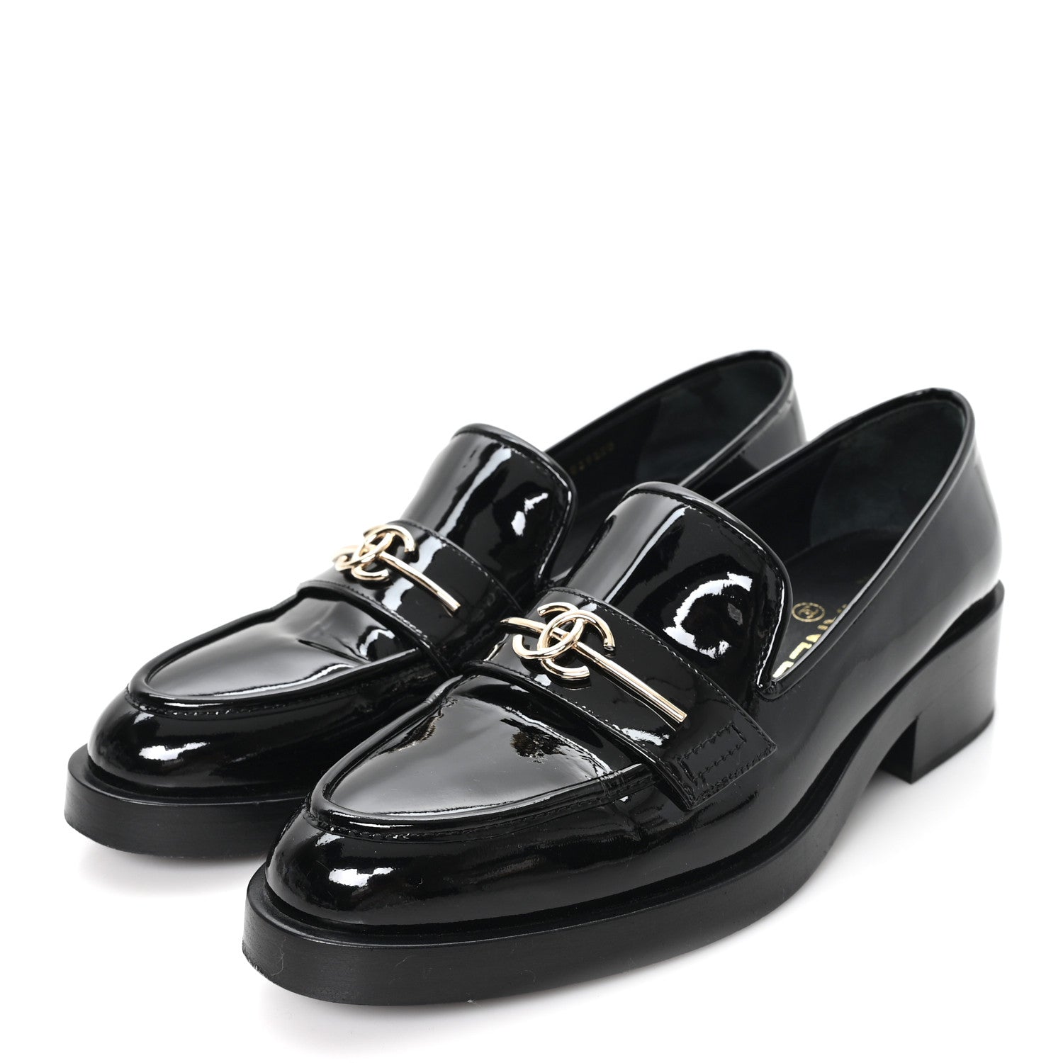 Chanel Patent Calfskin Metal CC Mocassin Loafers 38.5 Black 4 of 9