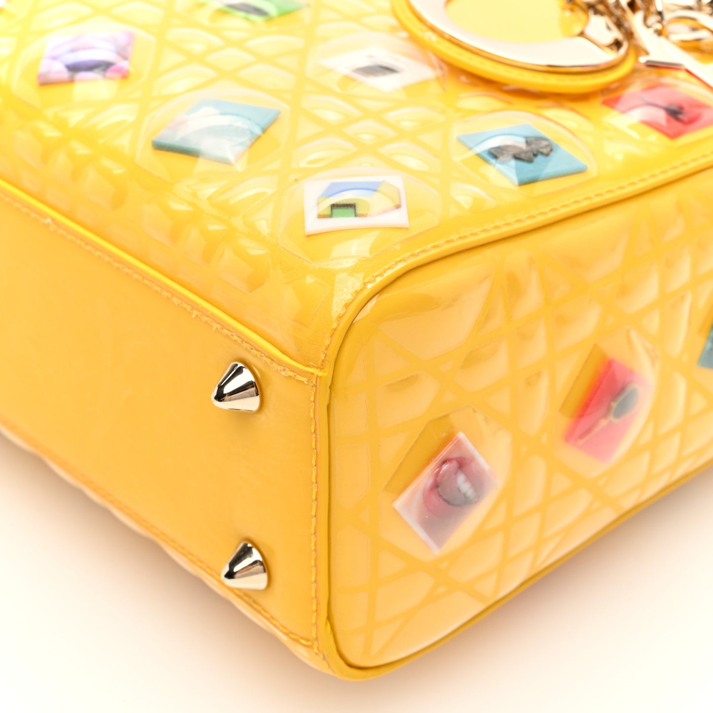 Patent Lambskin Cannage PVC Sara Cwynar Small Lady Dior Art Yellow