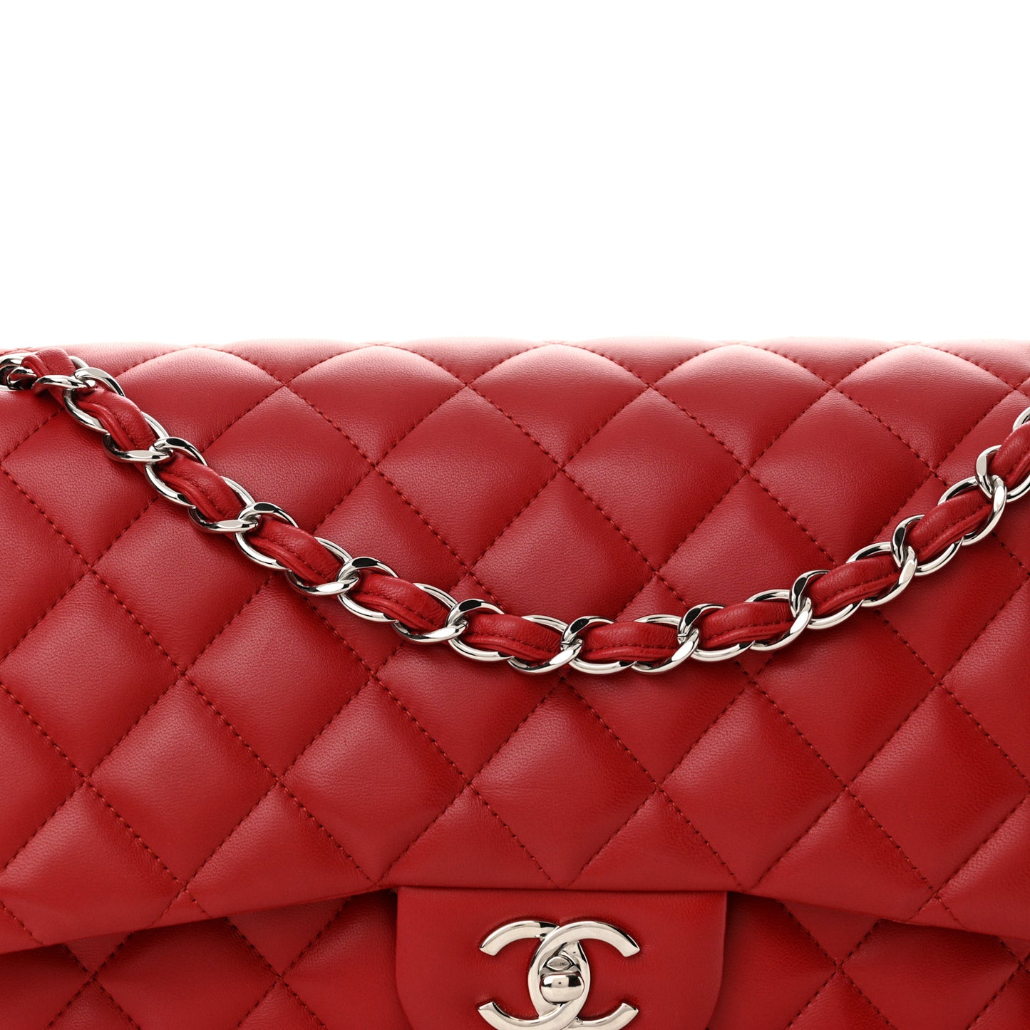 Lambskin Quilted Jumbo Double Flap Red