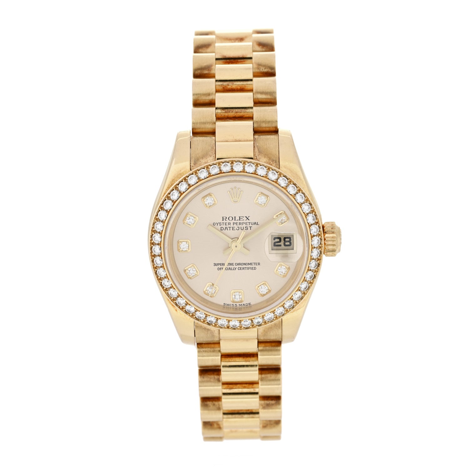 Rolex 18K Yellow Gold Diamond Bezel 26mm Datejust President Watch Champagne 179138 1 of 5