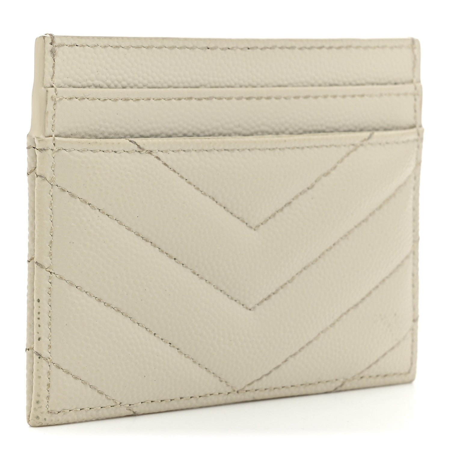 Saint Laurent Grain De Poudre Matelasse Chevron Monogram Credit Card Case Crema Soft 3 of 8