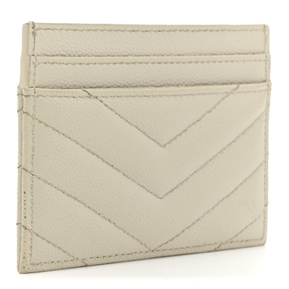 Saint Laurent Grain De Poudre Matelasse Chevron Monogram Credit Card Case Crema Soft 3 of 8