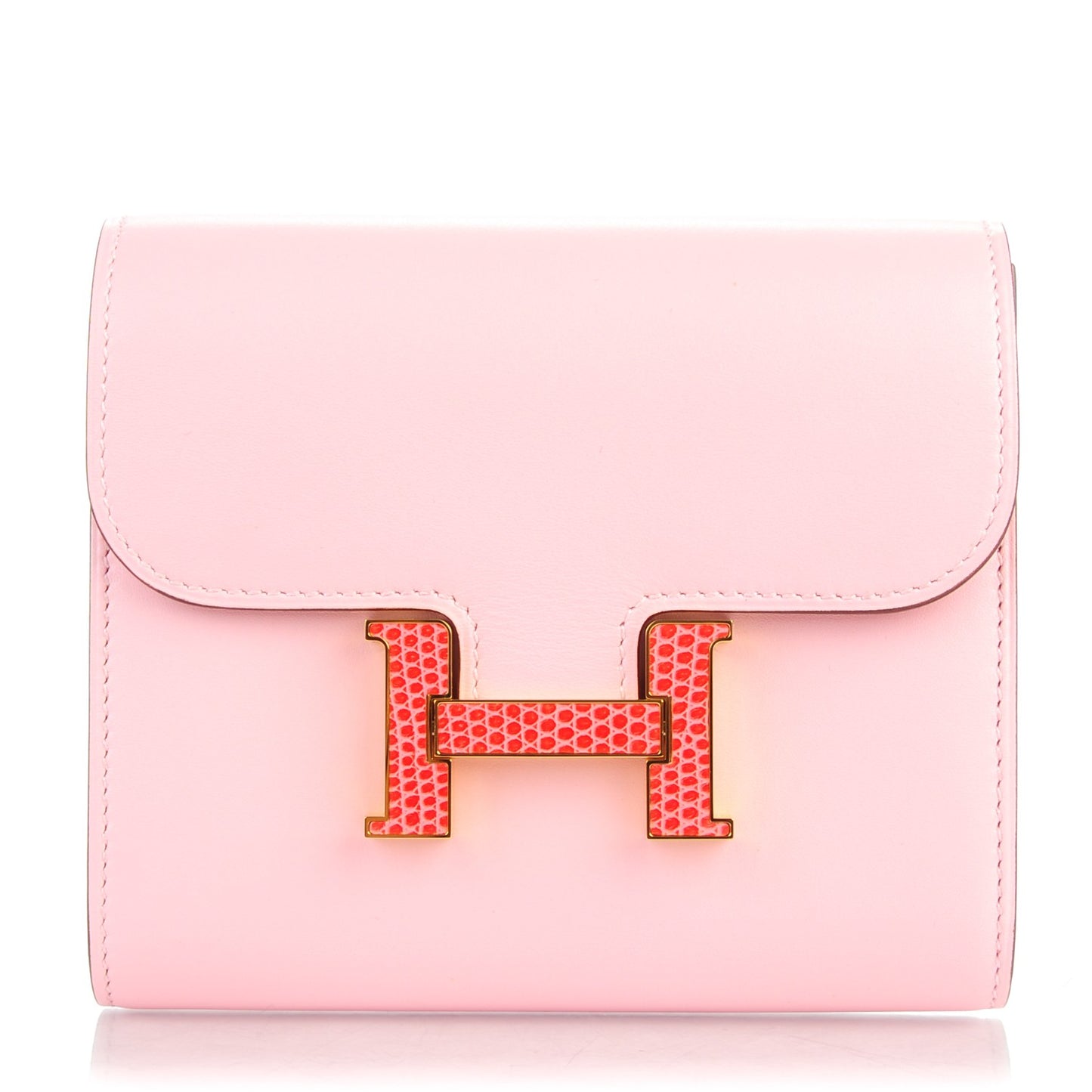 Tadelakt Lizard Constance Short Wallet Rose Sakura Bougainvillea