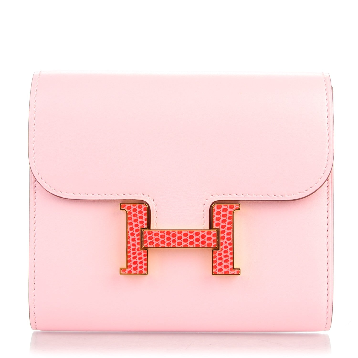 Hermes Tadelakt Lizard Constance Short Wallet Rose Sakura Bougainvillea 1 of 7