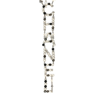 Chanel Pearl Crystal Bead Chanel Logo Necklace Silver 4 of 6