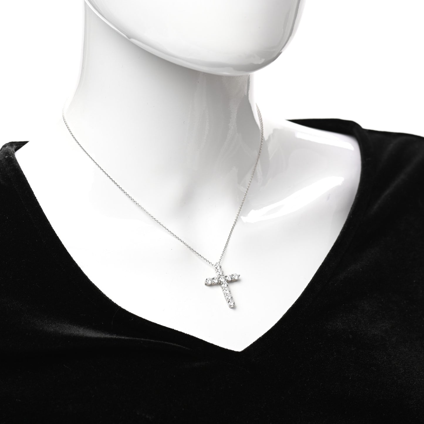 Platinum Diamond Large Cross Pendant Necklace