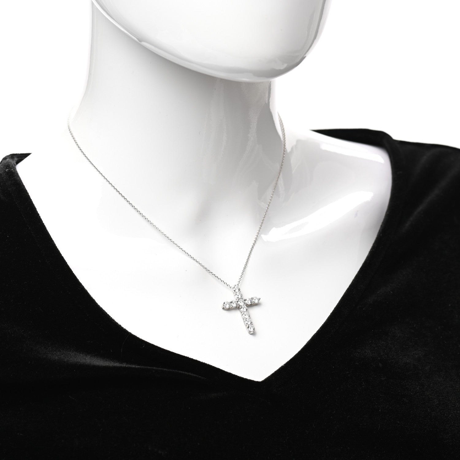 Tiffany Platinum Diamond Large Cross Pendant Necklace 2 of 7