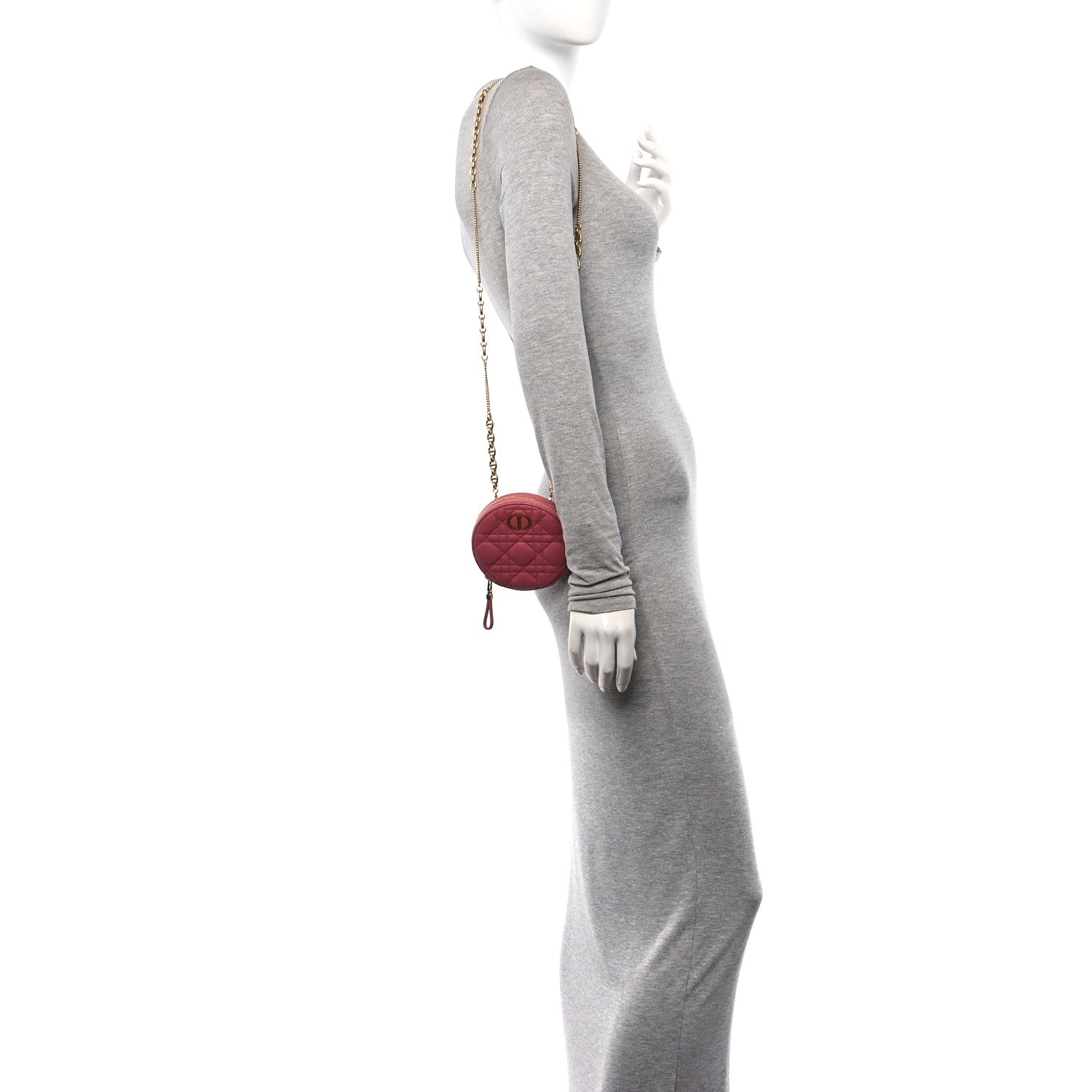 Christian Dior Calfskin Cannage Round Caro Pouch Pink Yarrow 2 of 10