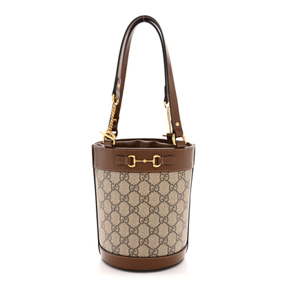 Gucci GG Supreme Monogram Azalea Sakai Calfskin Small Horsebit 1955 Drawstring Bucket Bag Beige Ebony Brown Sugar 1 of 12