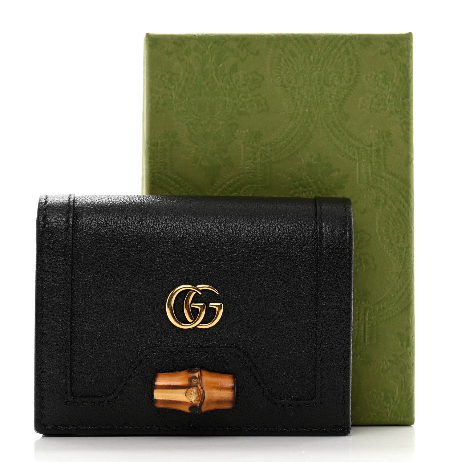 Gucci Wonka Grain Calfskin Diana Card Case Wallet Black 7 of 7