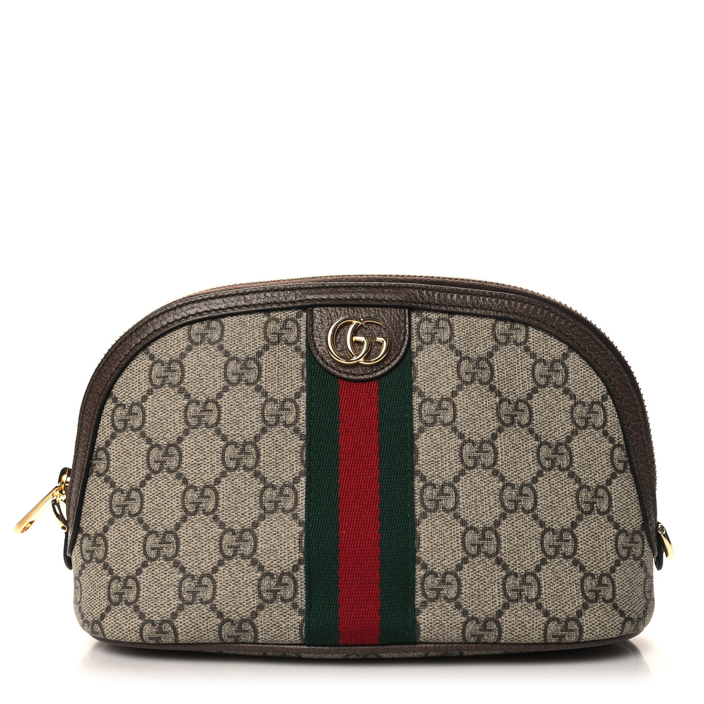 GG Supreme Monogram Textured Calfskin Web Large Ophidia Cosmetic Case Beige Ebony New Acero