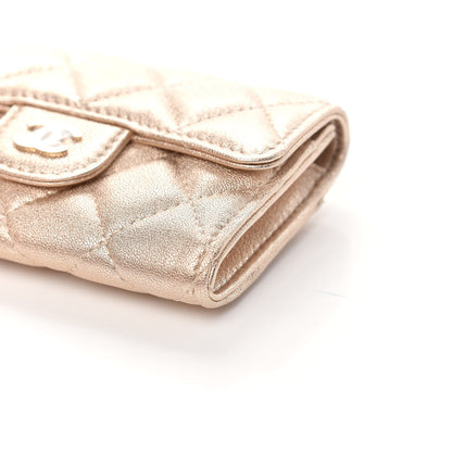 Chanel Metallic Lambskin Quilted Flap Card Holder Wallet Gold 10 of 11