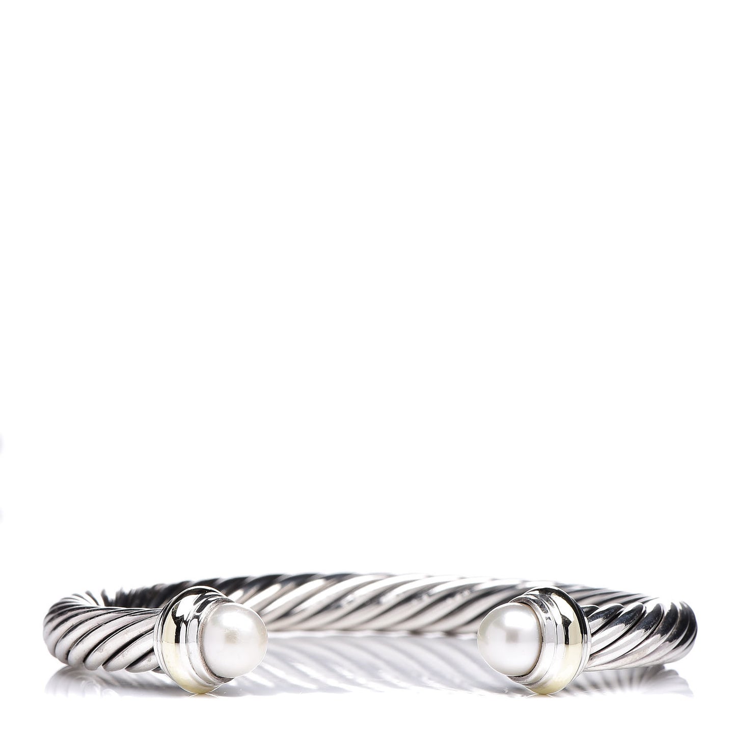 Sterling Silver 14K Yellow Gold Pearl 7mm Cable Classics Bracelet
