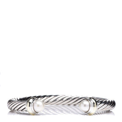 David Yurman Sterling Silver 14K Yellow Gold Pearl 7mm Cable Classics Bracelet 1 of 5
