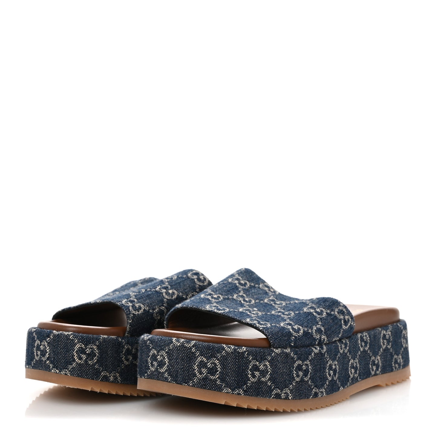 New Denim GG Monogram Angelina Platform 55mm Slide Sandals 39.5 Blue Tea