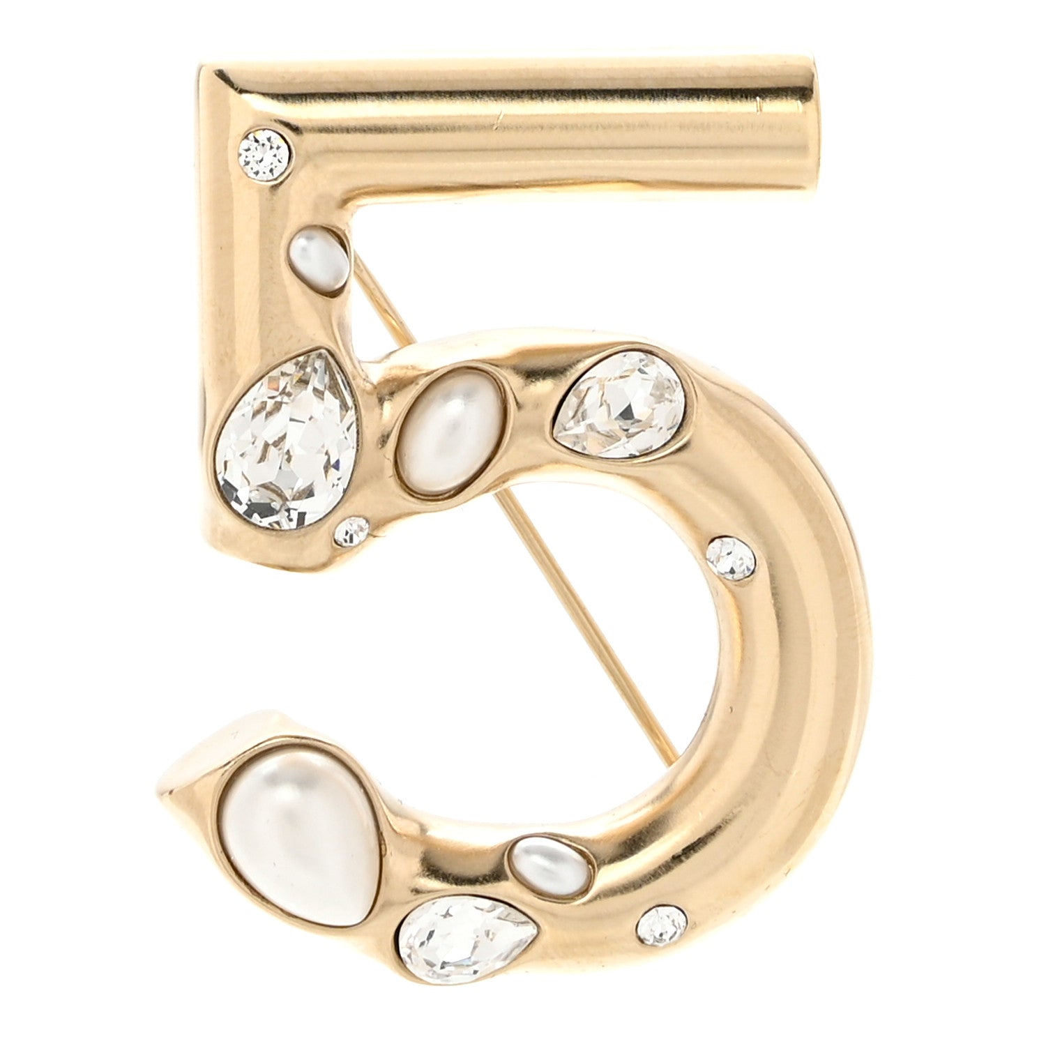 Chanel Pearl Crystal N°5 Brooch Gold 1 of 5